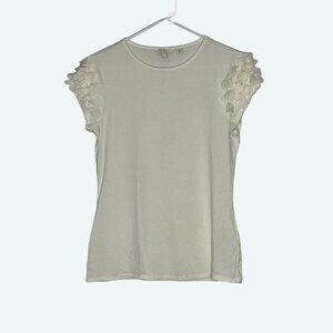 Ted Baker Anissa Aplique Flower Short Sleeve Detail Top Blouse Off White 3‎ US 8